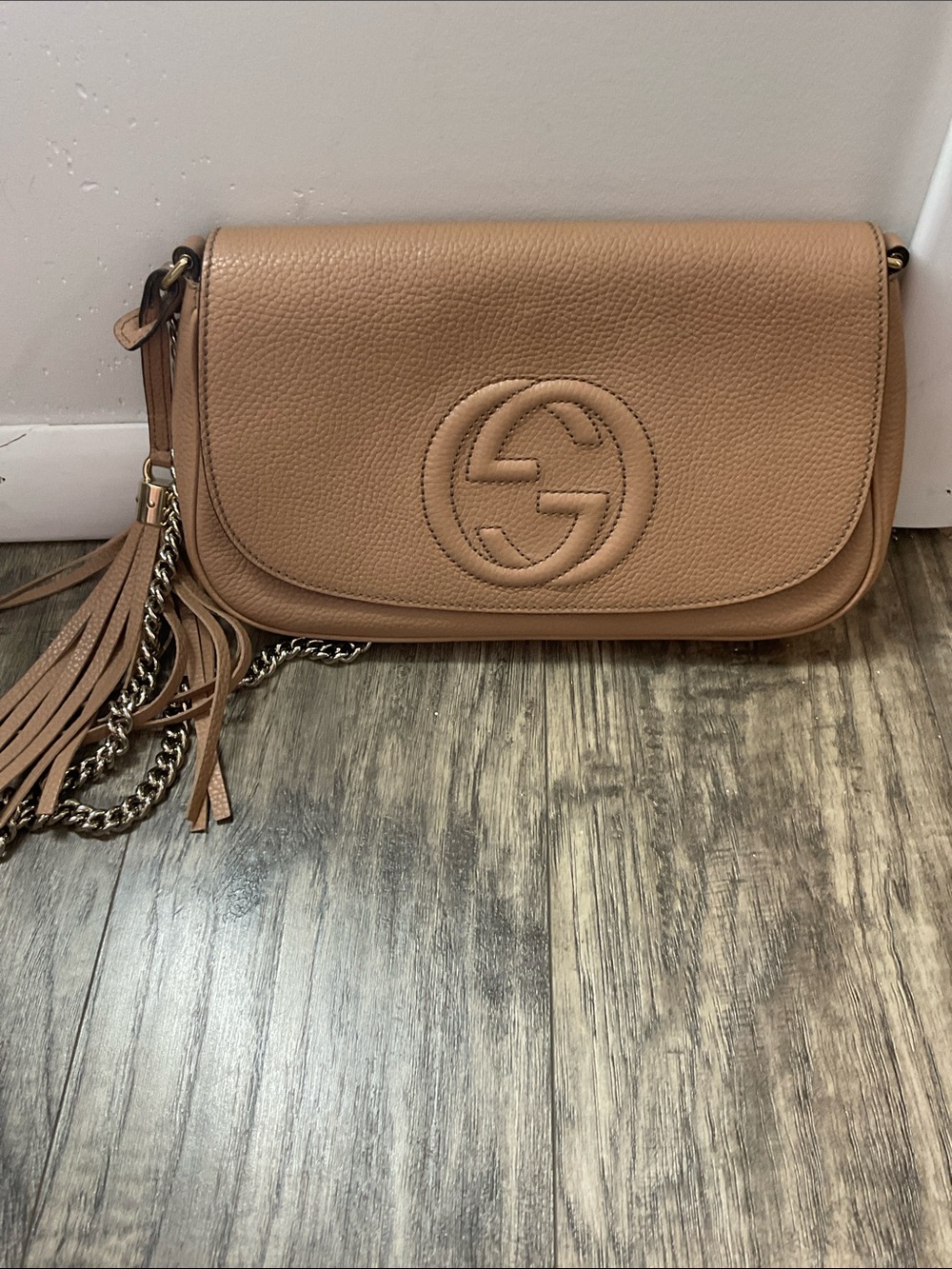 Gucci Pebbled Calfskin Medium Soho Flap Crossbody